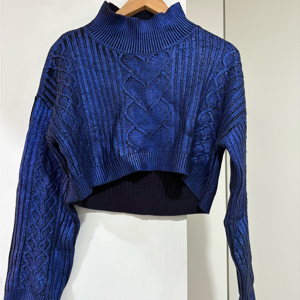 Women's Blue Cable Knit Sweater